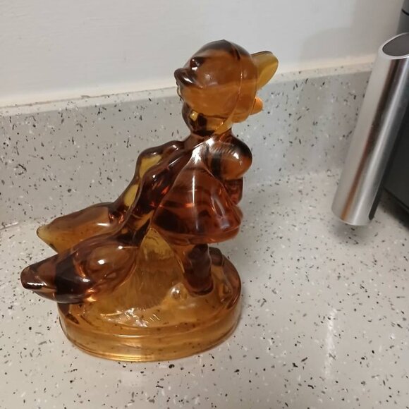 Vintage LE Smith Amber Glass Girl with Geese Figurine 7 1/2" & 5 3/4 Blown Glass - Picture 3 of 6